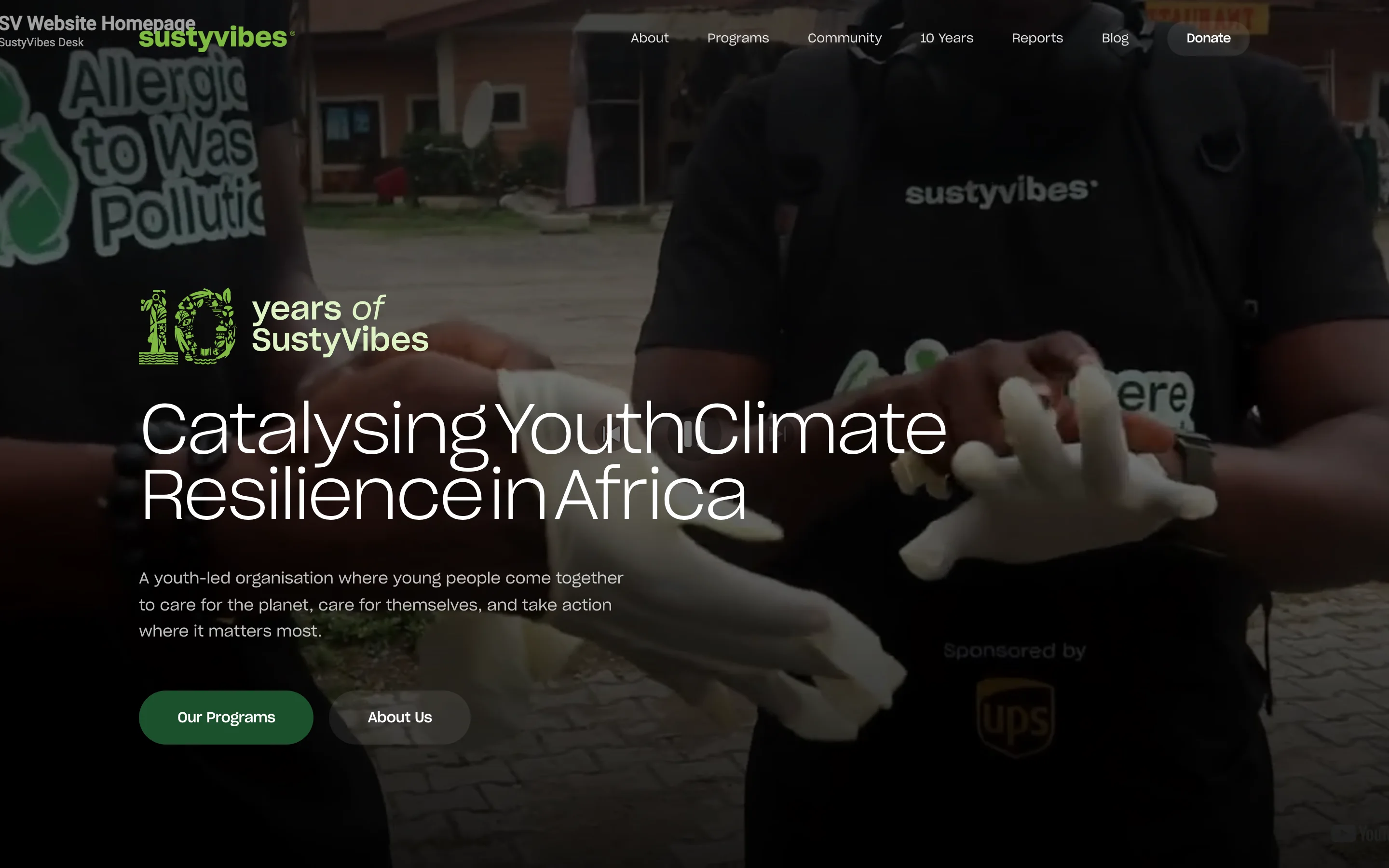 SustyVibes + TEAP. Youth climate NGO, 10 years in. Brand, site, and The Eco-Anxiety Africa Project campaign. Designed and built.