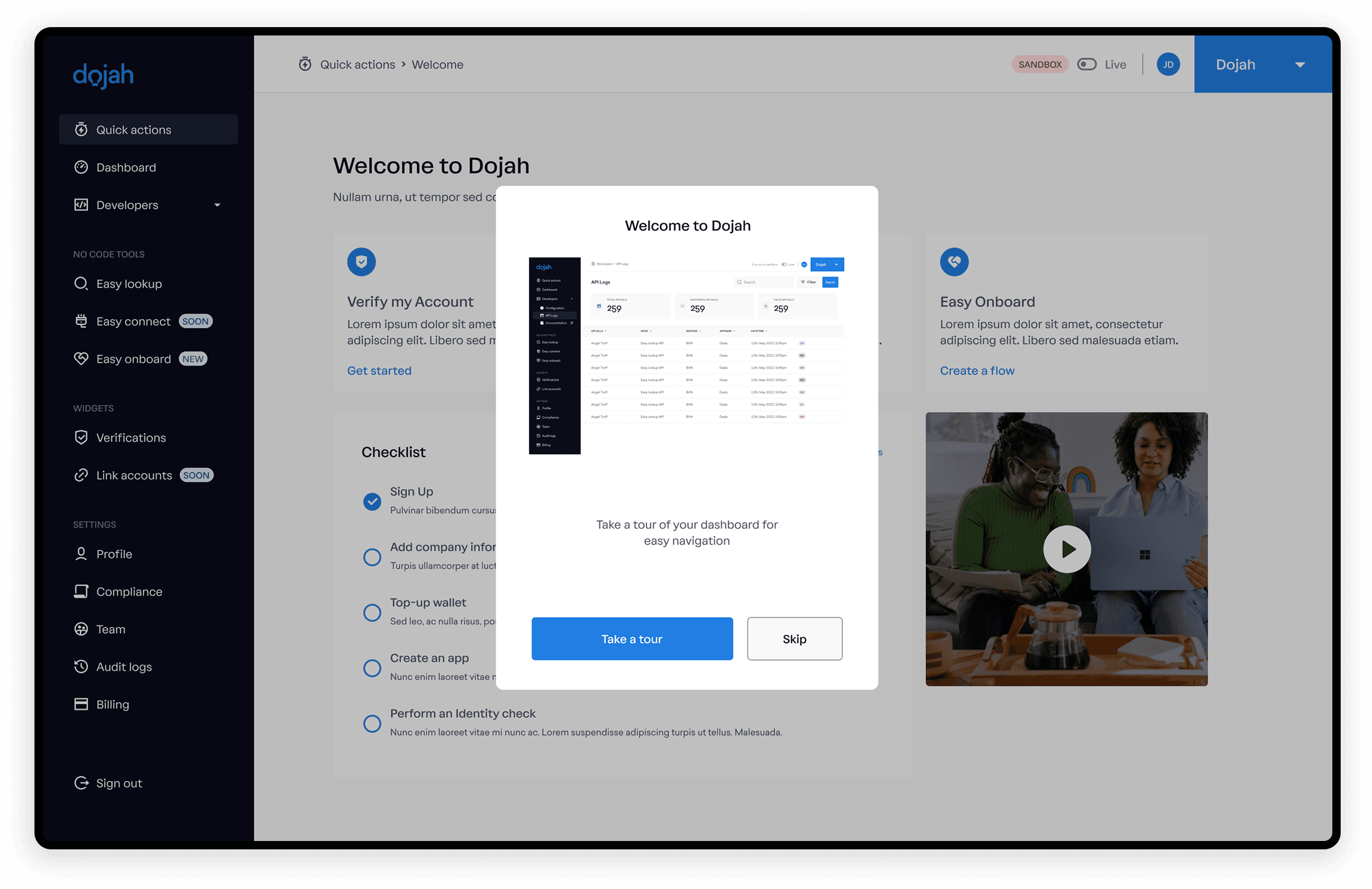 Dojah interface design iteration 1