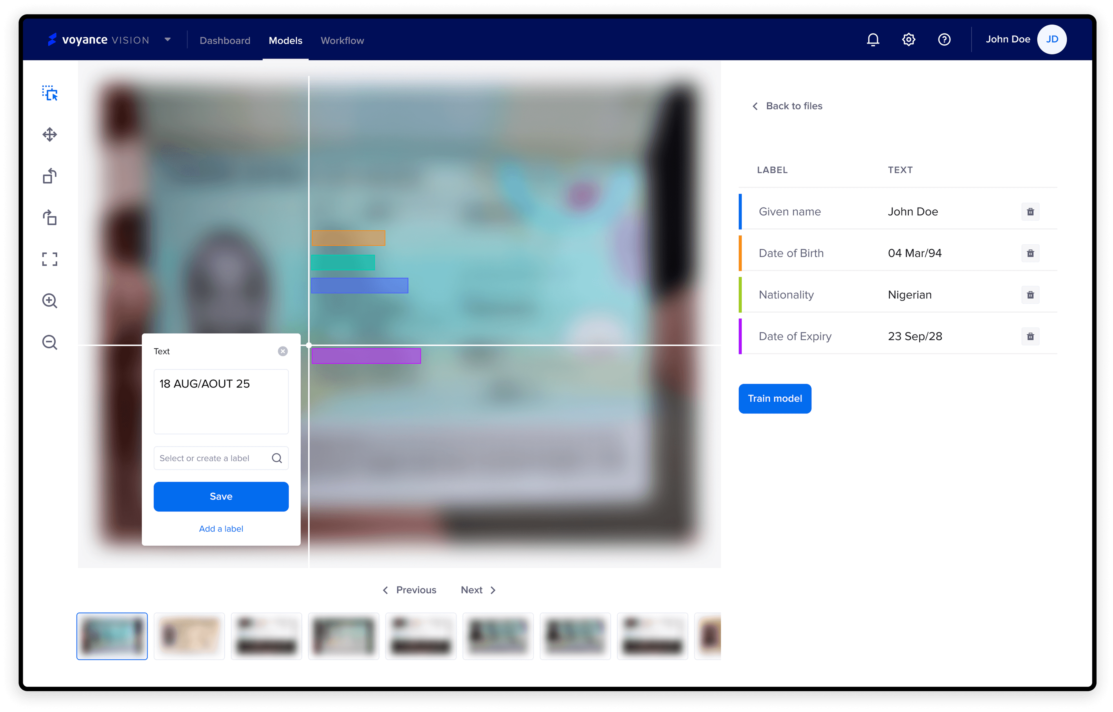 Annotation process for AI model training