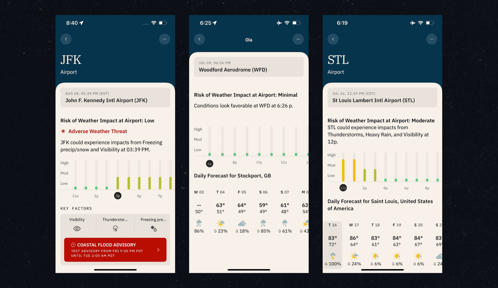 Airport weather risk detail views