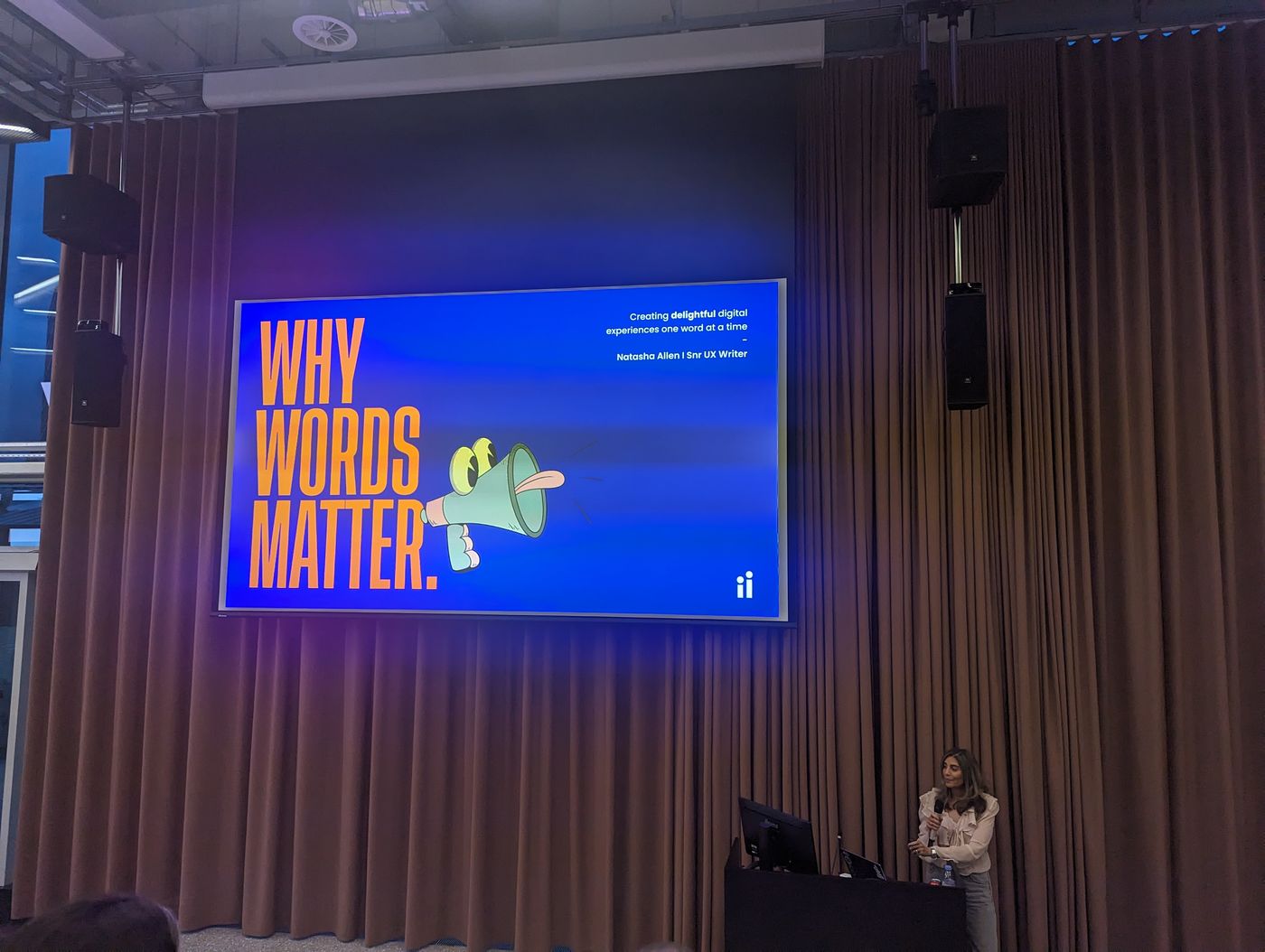A talk titled Why Words Matter by a senior UX writer at a Manchester design meetup